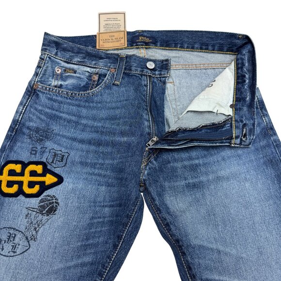 Polo Ralph Lauren Varick Slim Straight Blue Jean Men's Patched, Size 30 x 30 NWT - Picture 4 of 12